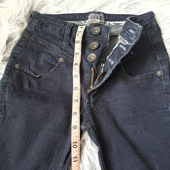 High Waisted Dark Blue Denim Skinny Jeans With Button Fly // 1 - Picture 8 of 8